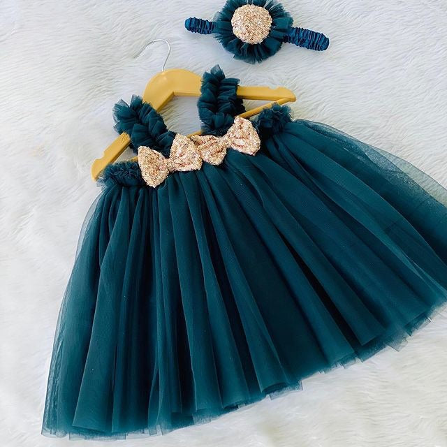 Cutedoll Teal Green Net Kids Baby Frock