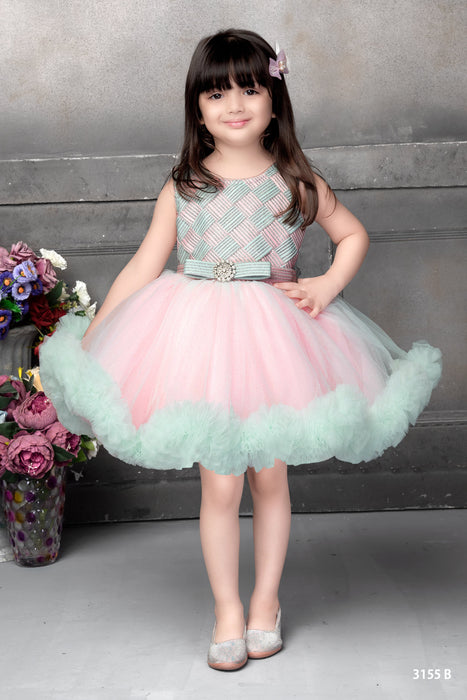 Elegant Multi Layered Party wear Applique Sleeveless Party Dress - Pink