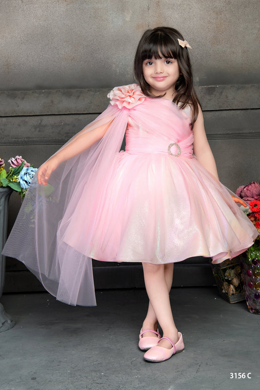 Bablyz Pink Net Flower Kids Frock Dress
