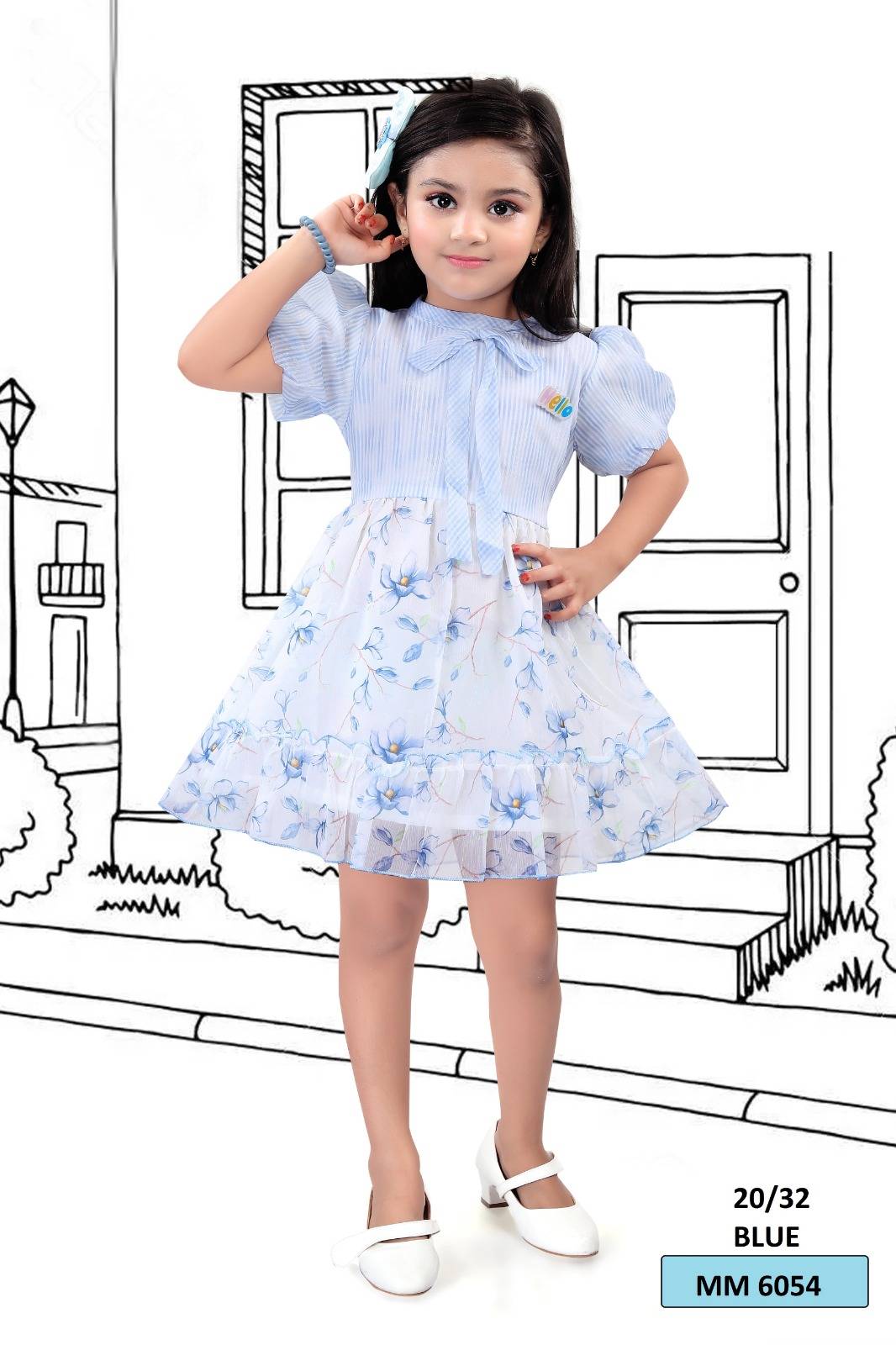Bablyz Casual wear Kids Frock Dress - Sky Blue